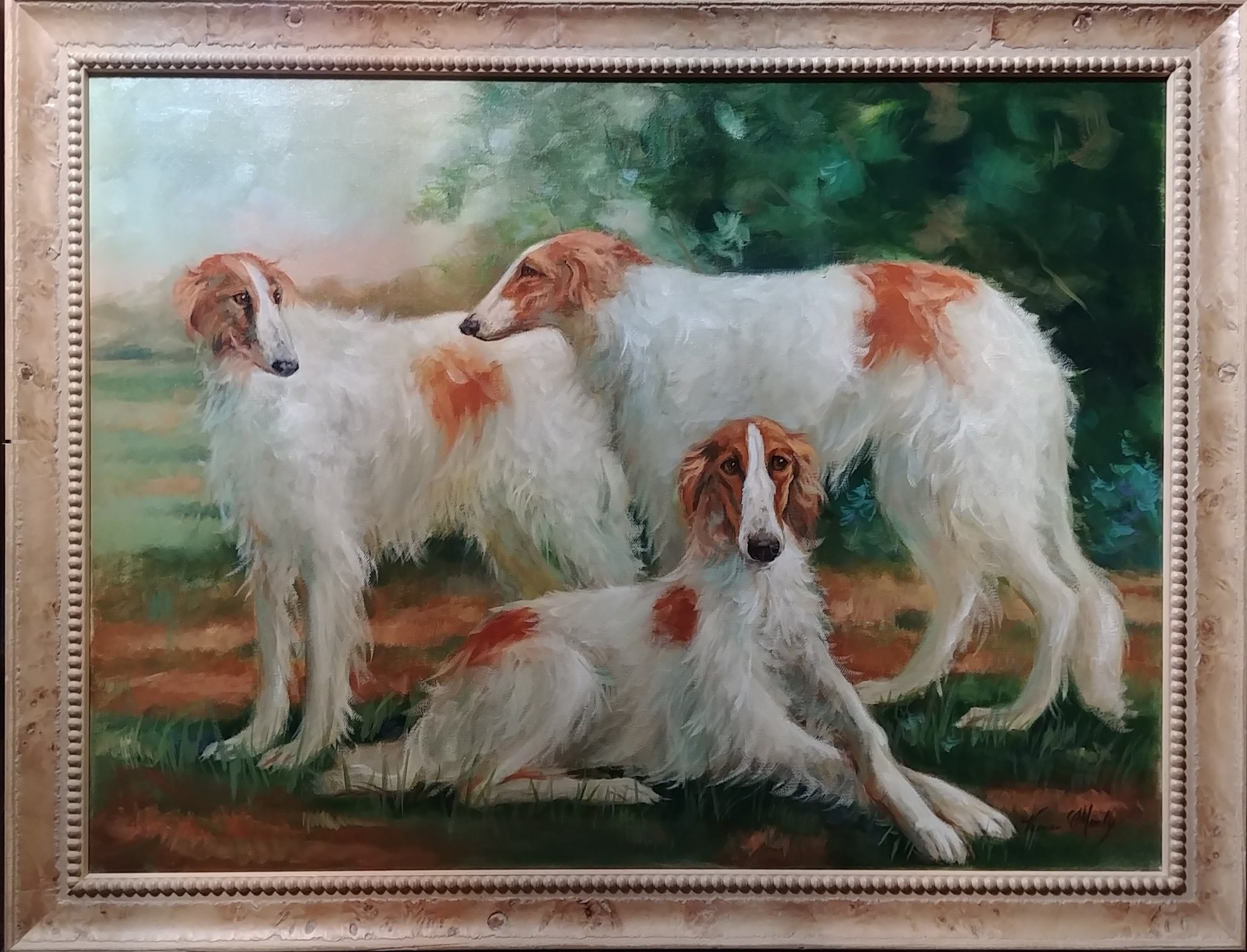 "Russian Girls" by Artist Vivian Moody. Oil on Canvas (2006) Gift of Hutchinson Kennel Club to The American Kennel Club Museum of the Dog in Memory of Asa Mays, D.V.M. Sold at Auction April 23, 2019.